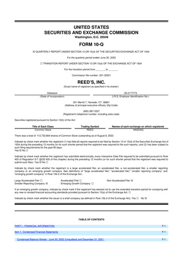 Vorschaubild Reed's, Inc. 10-Q Quartalsbericht  