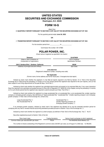 Miniature Polar Power
 10-Q Rapport trimestriel 2022 
