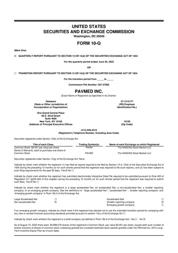 Miniature PAVmed
 10-Q Rapport trimestriel 2022 