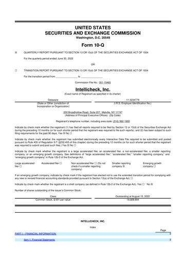 Miniature Intellicheck 10-Q Rapport trimestriel 2022 