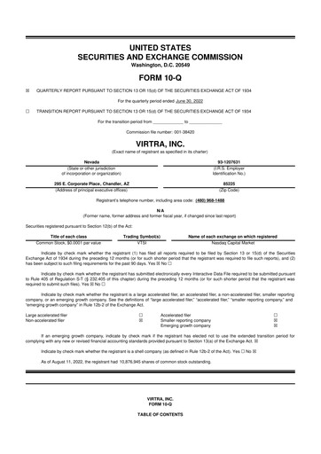 Thumbnail VirTra 10-Q Quarterly Report FY2022 