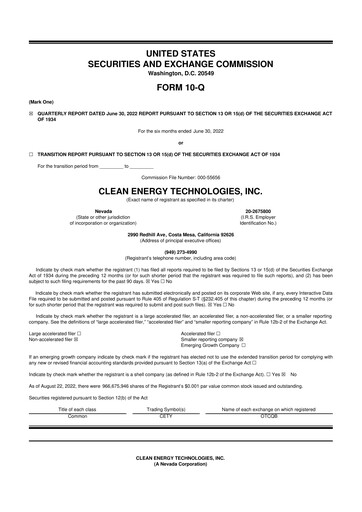 Thumbnail Clean Energy Technologies 10-Q Quarterly Report FY2022 