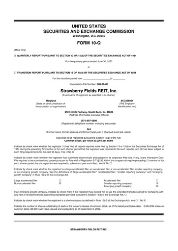 Thumbnail Strawberry Fields REIT 10-Q Quarterly Report FY2022 