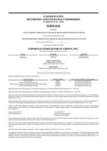 Thumbnail Esports Entertainment
 10-K Annual Report 2022