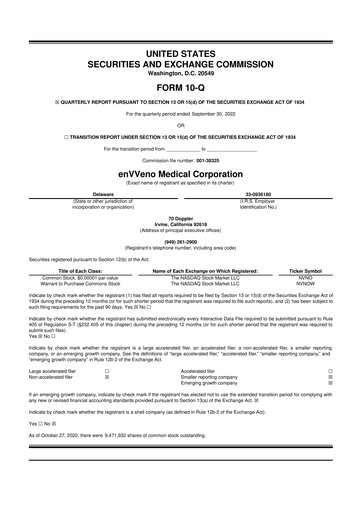 Miniature enVVeno Medical Corporation 10-Q Rapport trimestriel 2022 