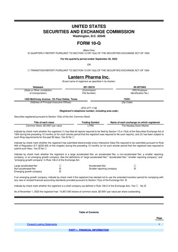 Miniature Lantern Pharma 10-Q Rapport trimestriel 2022 