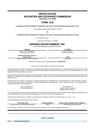 Thumbnail Inspired Entertainment 10-Q Quarterly Report FY2022 