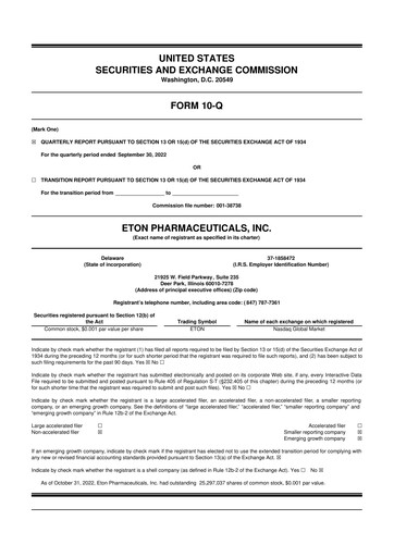 Miniature Eton Pharmaceuticals 10-Q Rapport trimestriel 2022 
