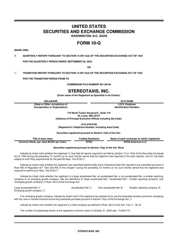 Thumbnail Stereotaxis 10-Q Quarterly Report FY2022 