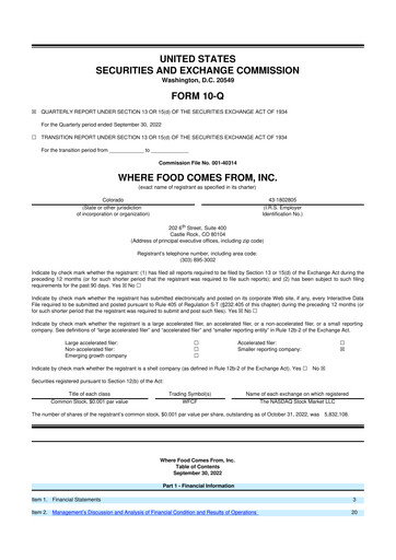 Thumbnail Where Food Comes From 10-Q Quarterly Report FY2022 