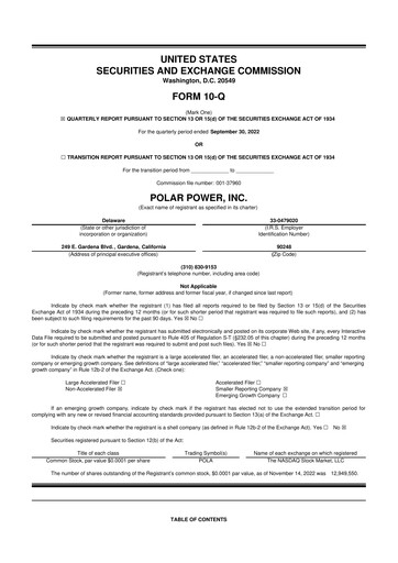 Miniature Polar Power
 10-Q Rapport trimestriel 2022 