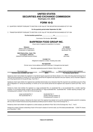 Miniature Barfresh Food Group 10-Q Rapport trimestriel  