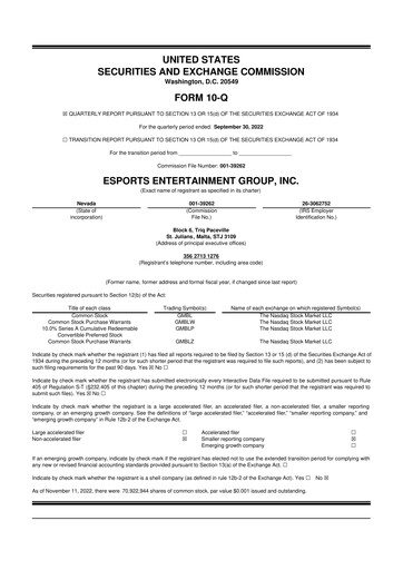 Thumbnail Esports Entertainment
 10-Q Quarterly Report FY2023 