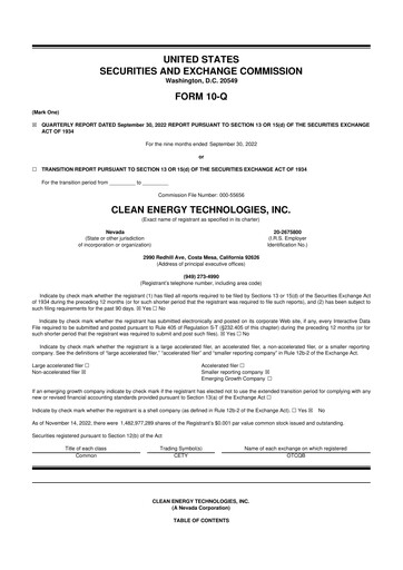 Thumbnail Clean Energy Technologies 10-Q Quarterly Report FY2022 