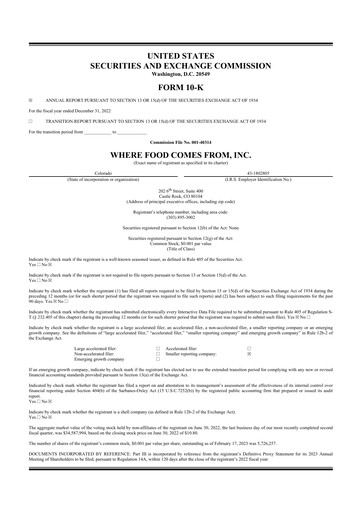 Thumbnail Where Food Comes From 10-K Annual Report 2022