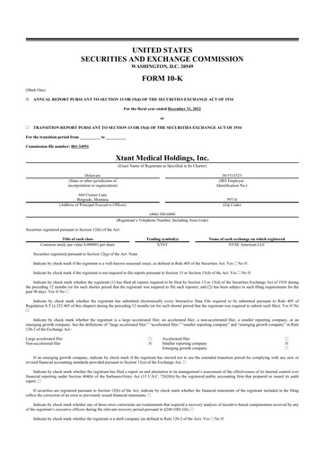 Miniature Xtant Medical 10-K Rapport annuel 2022
