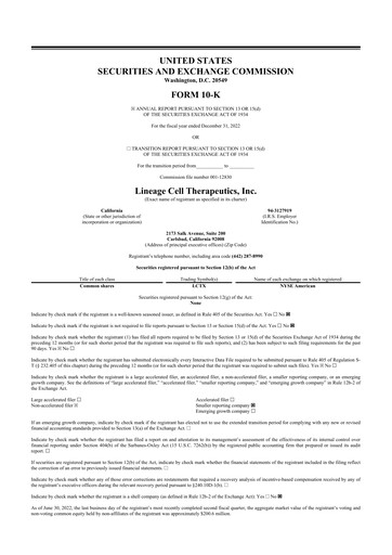 Vorschaubild Lineage Cell Therapeutics
 10-K Jahresbericht 2022