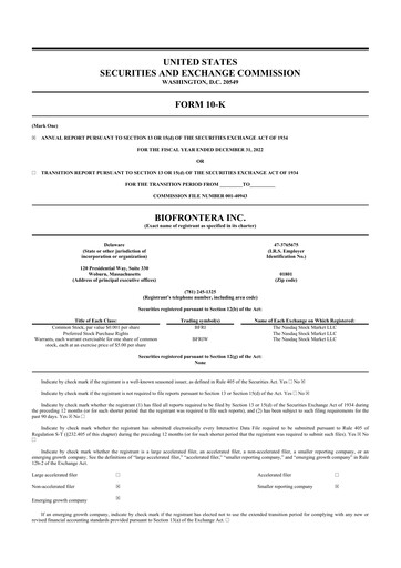 Thumbnail Biofrontera 10-K Annual Report 2022