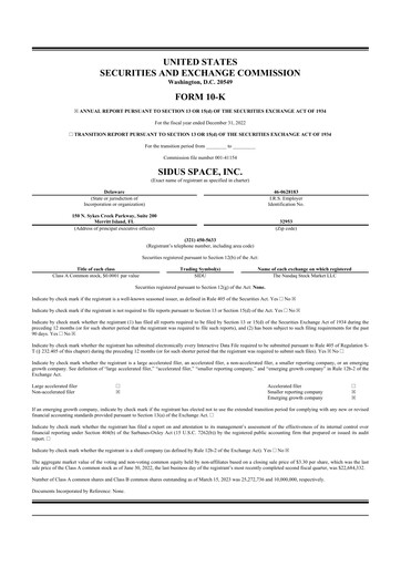 Thumbnail Sidus Space 10-K Annual Report 2022