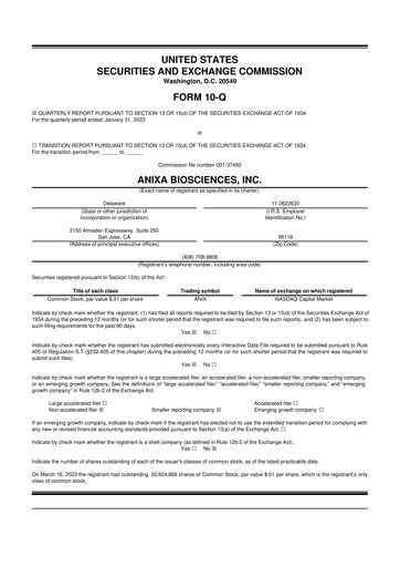 Vorschaubild Anixa Biosciences 10-Q Quartalsbericht 2023 