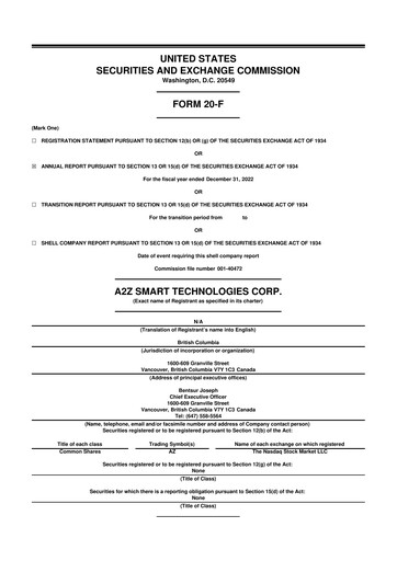 Miniature A2Z Cust2Mate Solutions 20-F Rapport annuel 2022