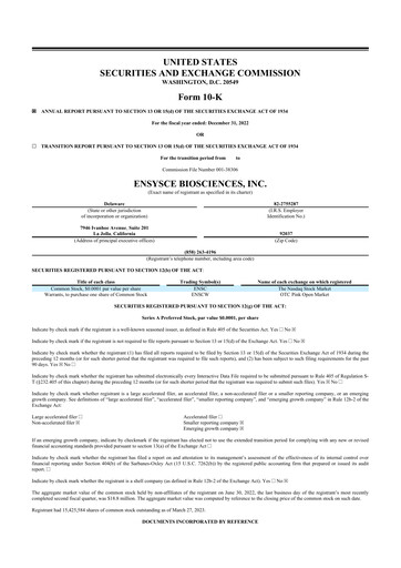 Thumbnail Ensysce Biosciences 10-K Annual Report 2022