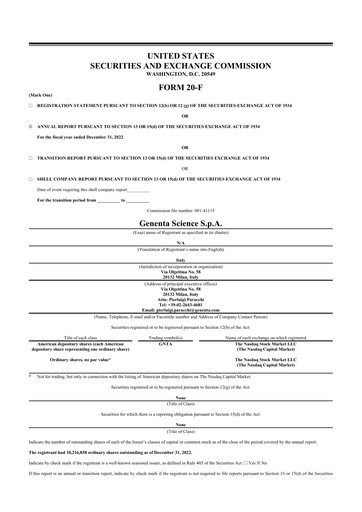 Miniature Genenta Science 20-F Rapport annuel 2022