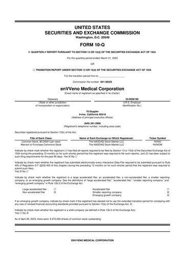 Miniature enVVeno Medical Corporation 10-Q Rapport trimestriel 2023 