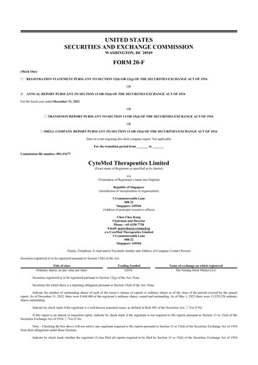 Thumbnail CytoMed Therapeutics 20-F Annual Report 2022