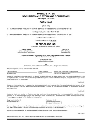 Thumbnail Tecnoglass 10-Q Quarterly Report FY2023 