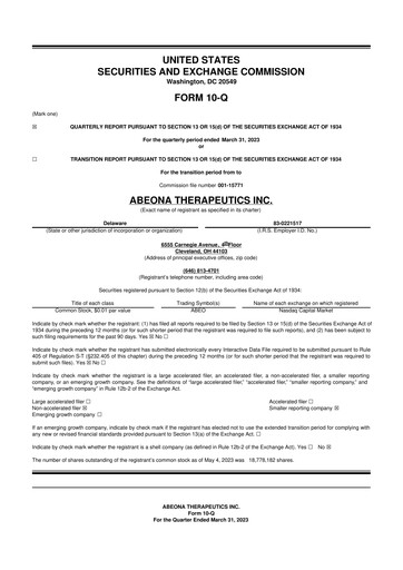 Vorschaubild Abeona Therapeutics
 10-Q Quartalsbericht 2023 