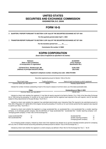Thumbnail Kopin Corporation
 10-Q Quarterly Report FY2023 