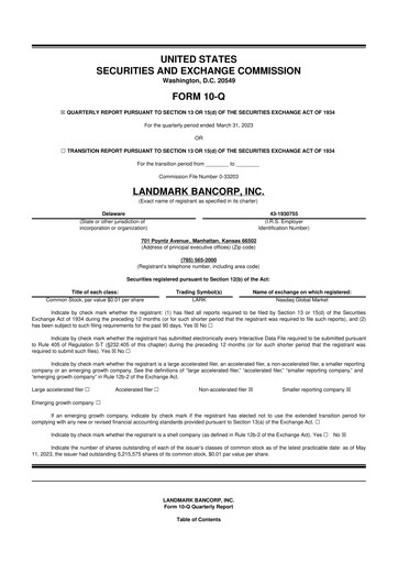Thumbnail Landmark Bancorp 10-Q Quarterly Report FY2023 