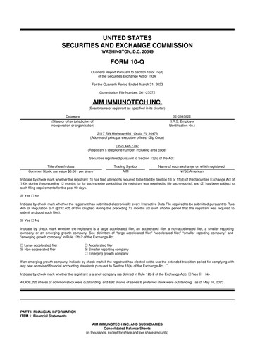 Thumbnail AIM ImmunoTech
 10-Q Quarterly Report FY2023 