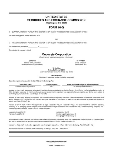 Miniature OncoCyte
 10-Q Rapport trimestriel 2023 