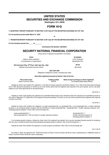 Miniature Security National Financial Corporation 10-Q Rapport trimestriel 2023 