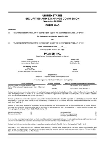 Miniature PAVmed
 10-Q Rapport trimestriel 2023 