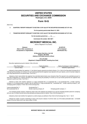 Thumbnail Microbot Medical
 10-Q Quarterly Report FY2023 