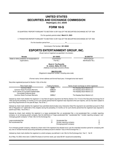 Thumbnail Esports Entertainment
 10-Q Quarterly Report FY2023 