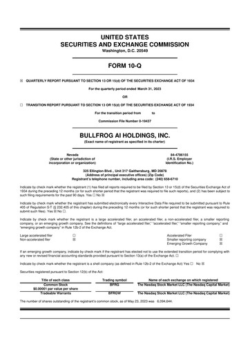 Thumbnail Bullfrog AI  10-Q Quarterly Report FY2023 