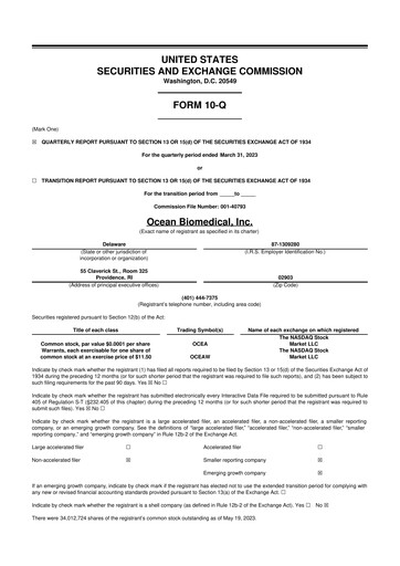 Vorschaubild Ocean Biomedical 10-Q Quartalsbericht 2023 