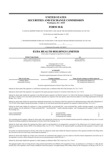 Miniature EUDA Health 10-K Rapport annuel 2022