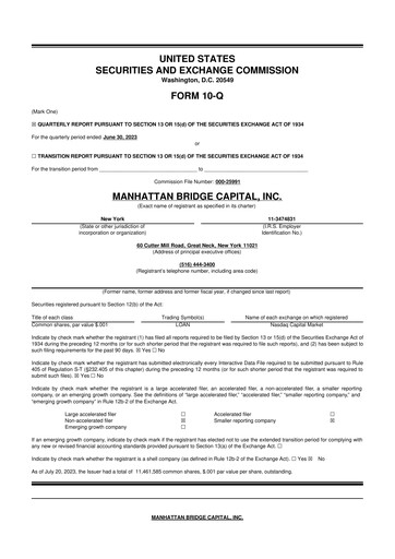 Thumbnail Manhattan Bridge Capital
 10-Q Quarterly Report FY 