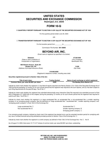 Thumbnail Beyond Air 10-Q Quarterly Report FY2024 