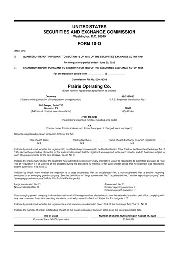 Thumbnail Prairie Operating 10-Q Quarterly Report FY2023 