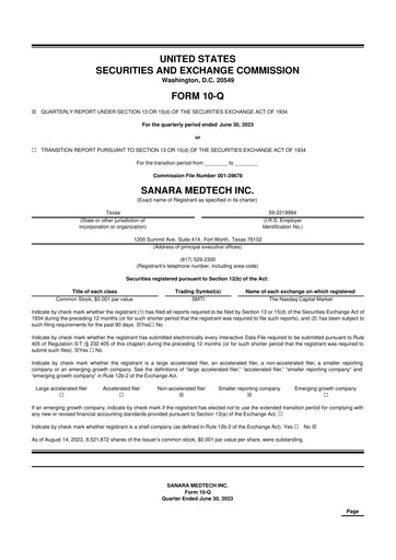 Thumbnail Sanara MedTech 10-Q Quarterly Report FY 