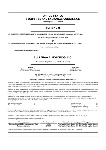 Thumbnail Bullfrog AI  10-Q Quarterly Report FY2023 