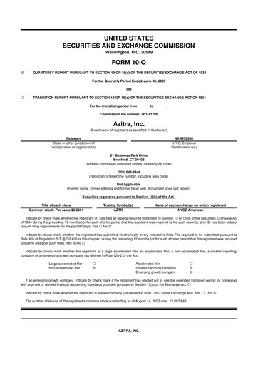 Miniature Azitra 10-Q Rapport trimestriel 2023 