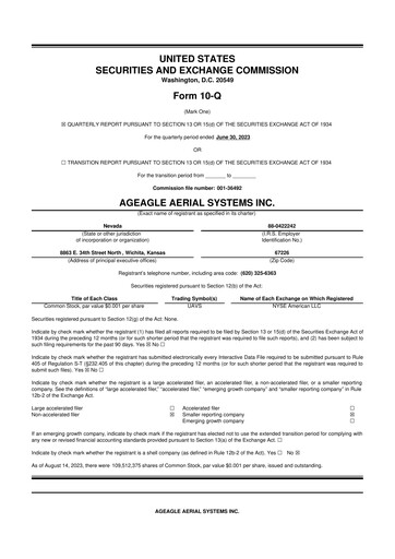 Thumbnail AgEagle Aerial Systems
 10-Q Quarterly Report FY 