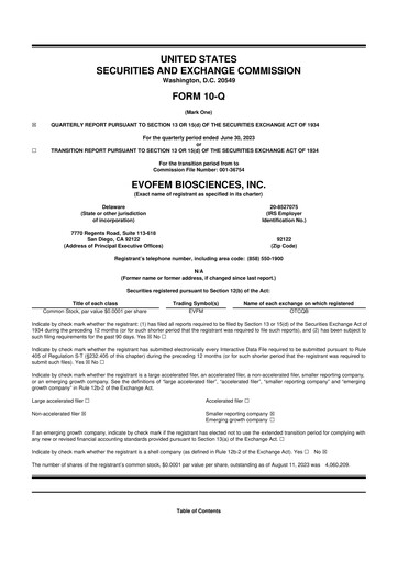 Thumbnail Evofem Biosciences
 10-Q Quarterly Report FY2023 